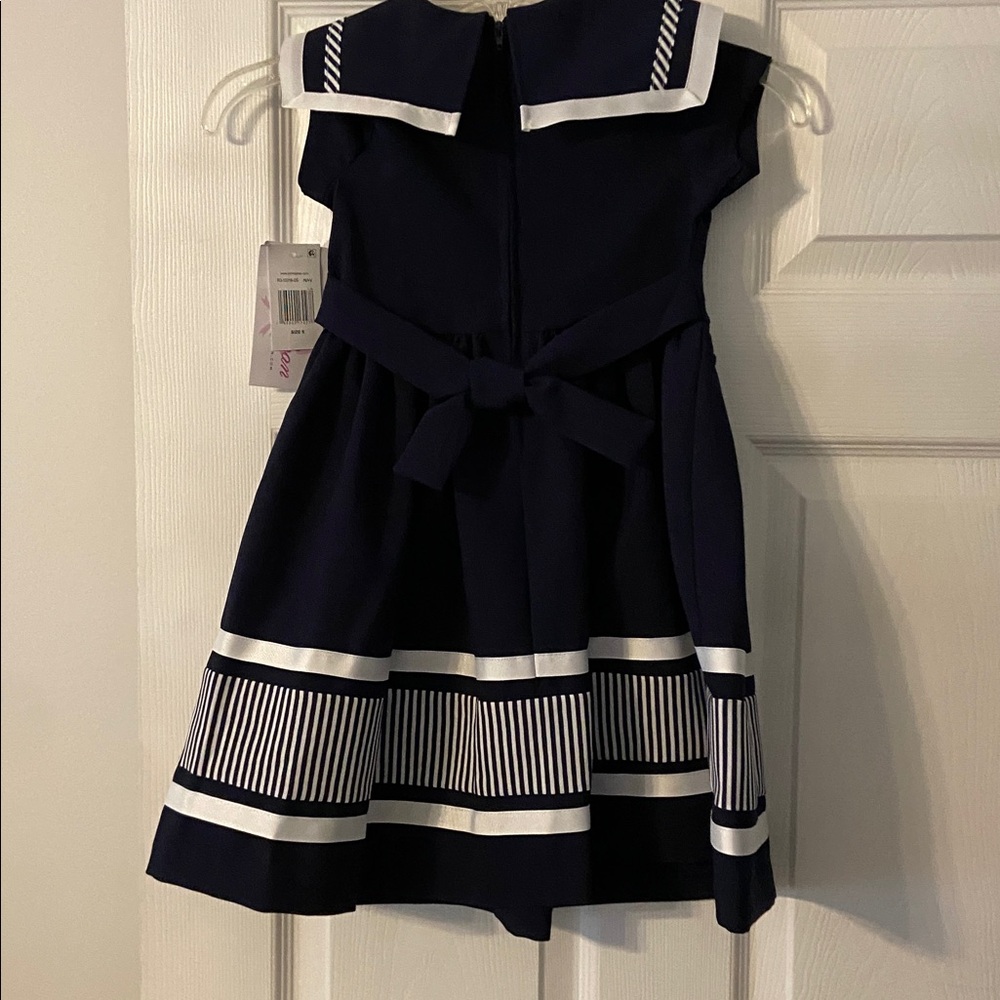 Bonnie Jean Navy and White Striped Dress size 5 length 25” brand new - Picture 4 of 8